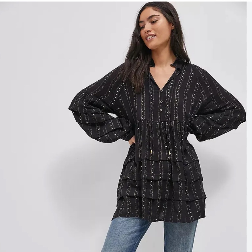 Anthropologies Quinn Sequined Tunic Blouse Size Xsmall